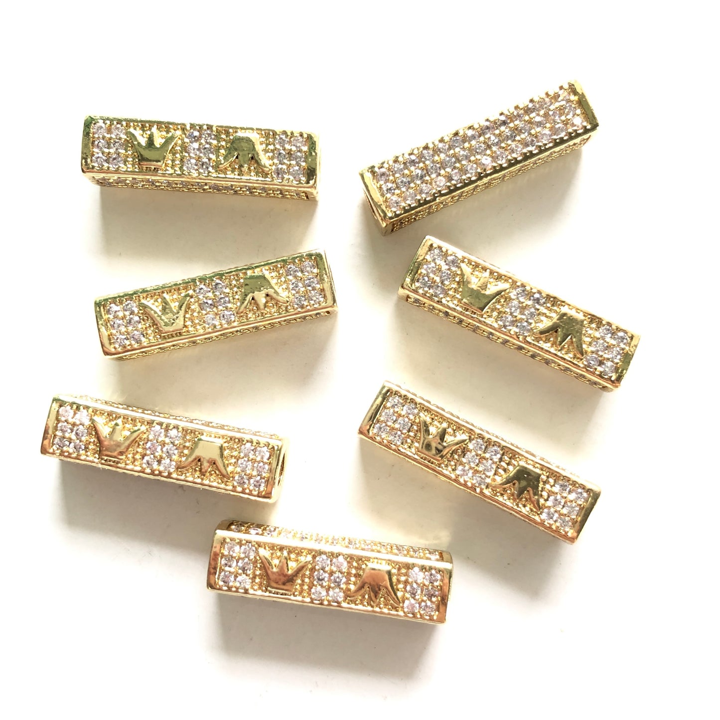 10-20pcs/lot 21*6mm CZ Paved Crown Centerpiece Spacers Gold CZ Paved Spacers Cuboid Spacers Charms Beads Beyond