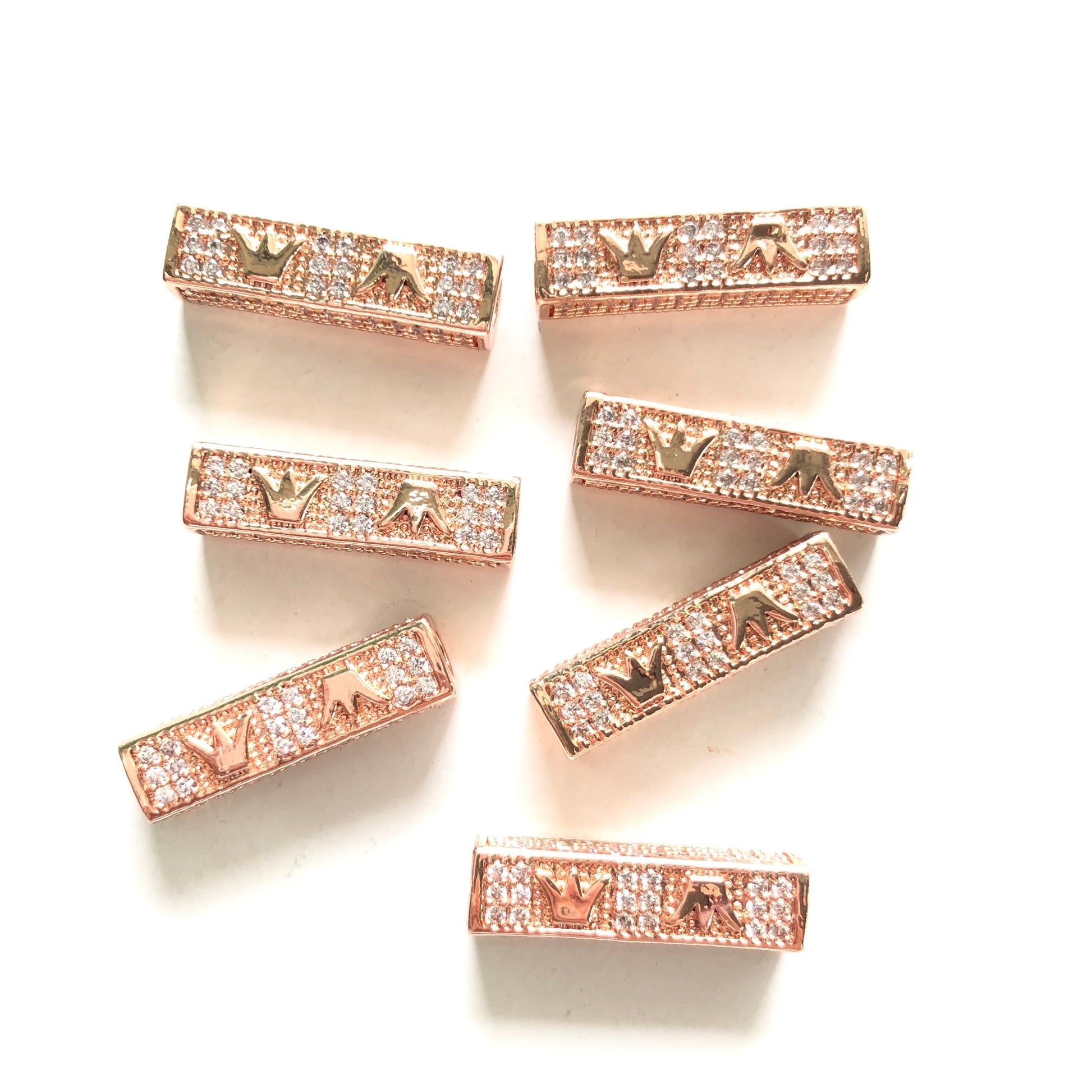 10-20pcs/lot 21*6mm CZ Paved Crown Centerpiece Spacers Rose Gold CZ Paved Spacers Cuboid Spacers Charms Beads Beyond