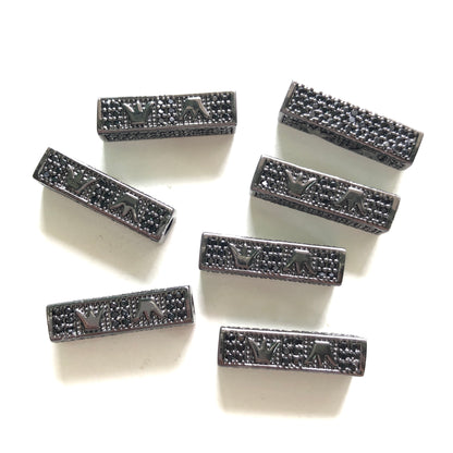 10-20pcs/lot 21*6mm CZ Paved Crown Centerpiece Spacers Black on Black CZ Paved Spacers Cuboid Spacers Charms Beads Beyond