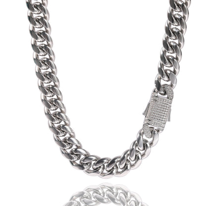 2pcs/lot 7-24inch Zirconia Pave Clasp Stainless Steel Cuban Bracelet/Necklace Cuban Chains Charms Beads Beyond
