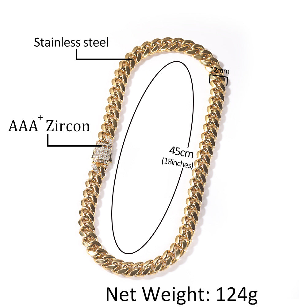 2pcs/lot 7-24inch Zirconia Pave Clasp Stainless Steel Cuban Bracelet/Necklace Cuban Chains Charms Beads Beyond