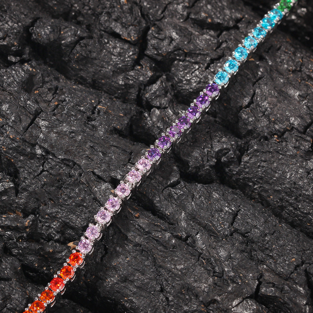 2pcs/lot 3.5mm Multicolor Zirconia Pave 7/8 inch Copper Tennis Bracelet Cuban Chains Charms Beads Beyond