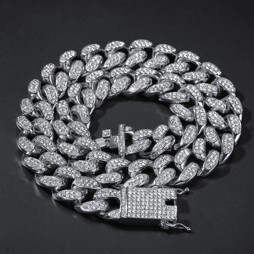 2pcs/lot 8-30inch Clear Rhinestone Pave Alloy Cuban Bracelet/Necklace Cuban Chains Charms Beads Beyond