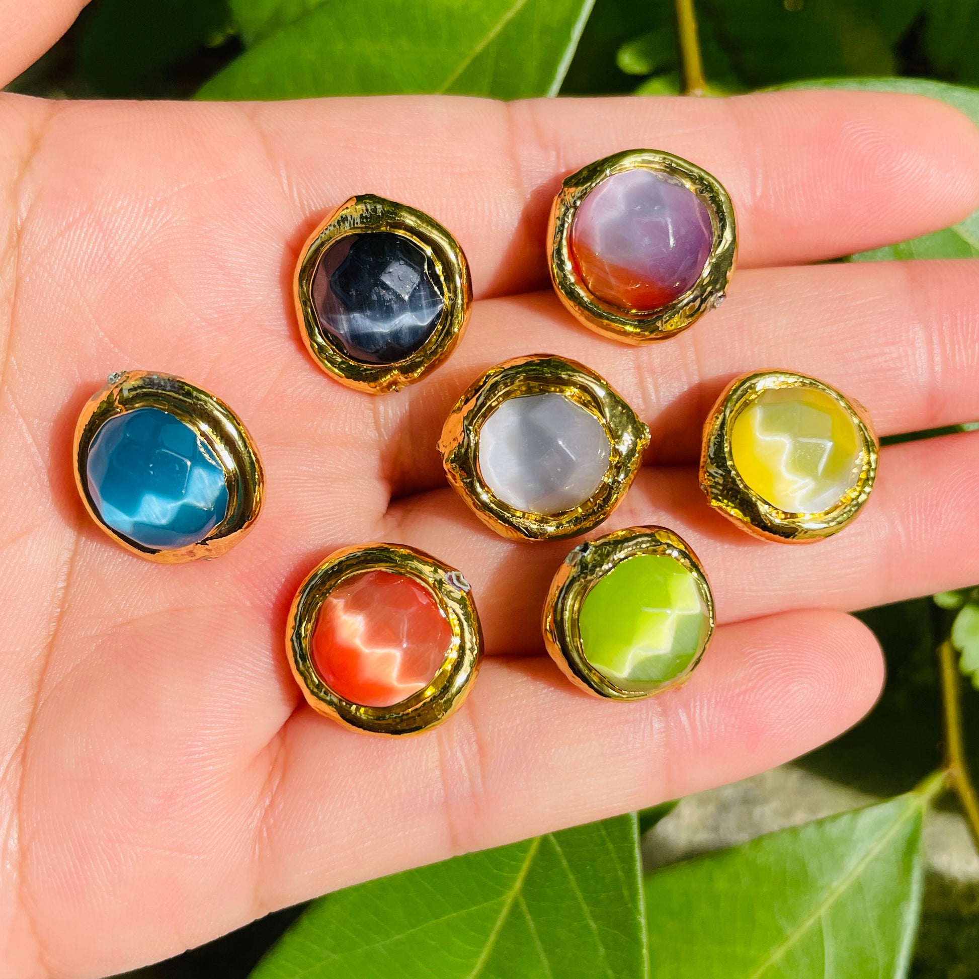 5-10pcs/lot 16*15mm Gold Plated Multicolor Faceted Cat's Eye Spacers Focal Beads Focal Beads Focal Beads Charms Beads Beyond