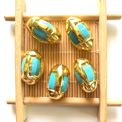 2-5-10pcs/lot 23*14mm Gold Plated Howlite Turquoise Stone Barrel Spacers Focal Beads Focal Beads Focal Beads Charms Beads Beyond