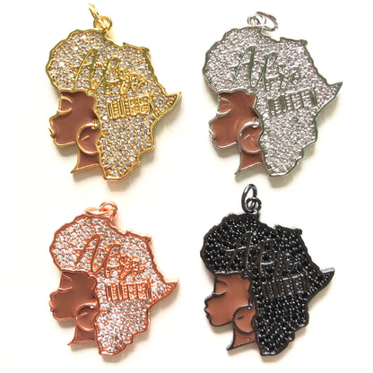 10pcs/lot 35*28mm CZ Paved Afro Queen Girl with Africa Map Hair Charms CZ Paved Charms Afro Girl/Queen Charms New Charms Arrivals Charms Beads Beyond