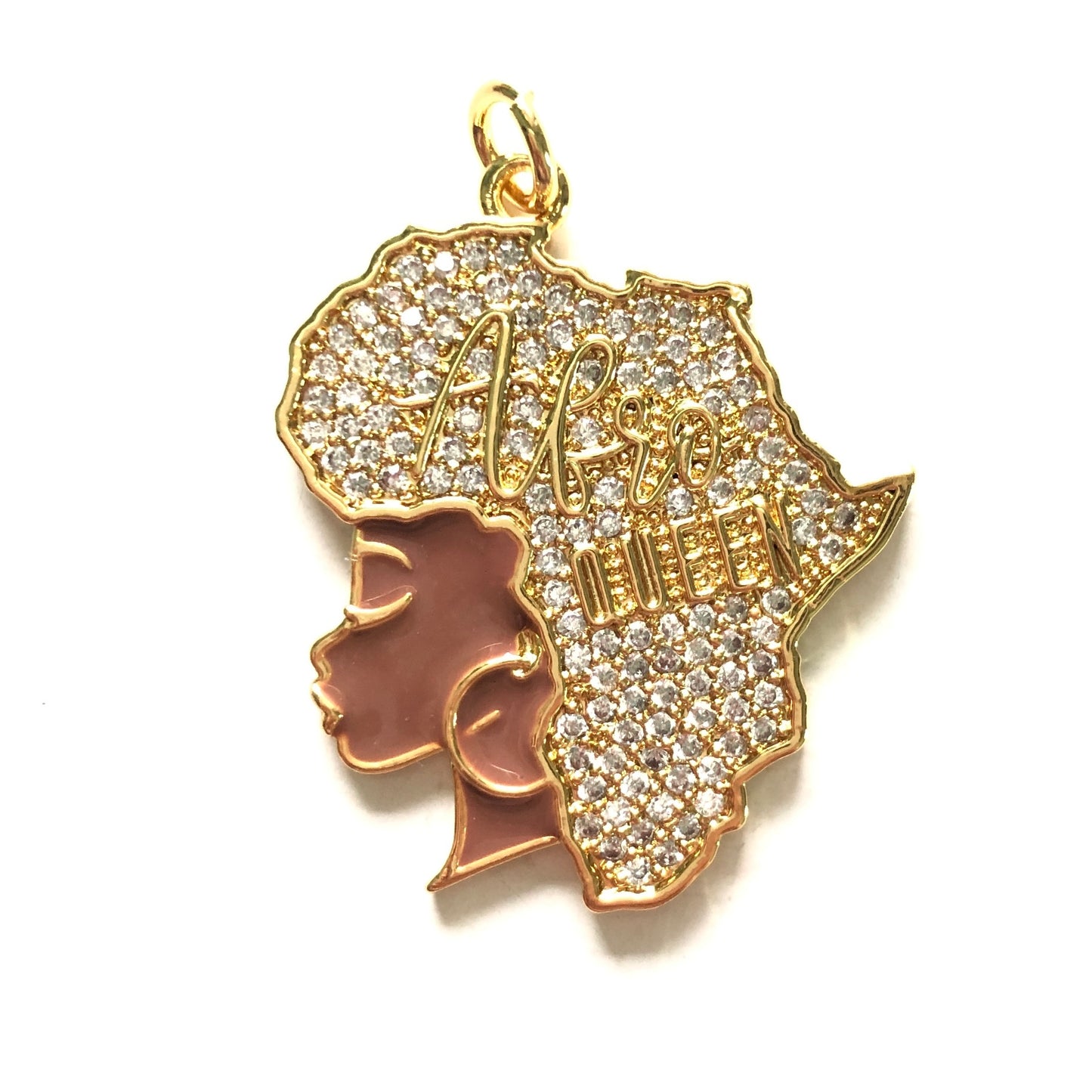 10pcs/lot 35*28mm CZ Paved Afro Queen Girl with Africa Map Hair Charms CZ Paved Charms Afro Girl/Queen Charms New Charms Arrivals Charms Beads Beyond