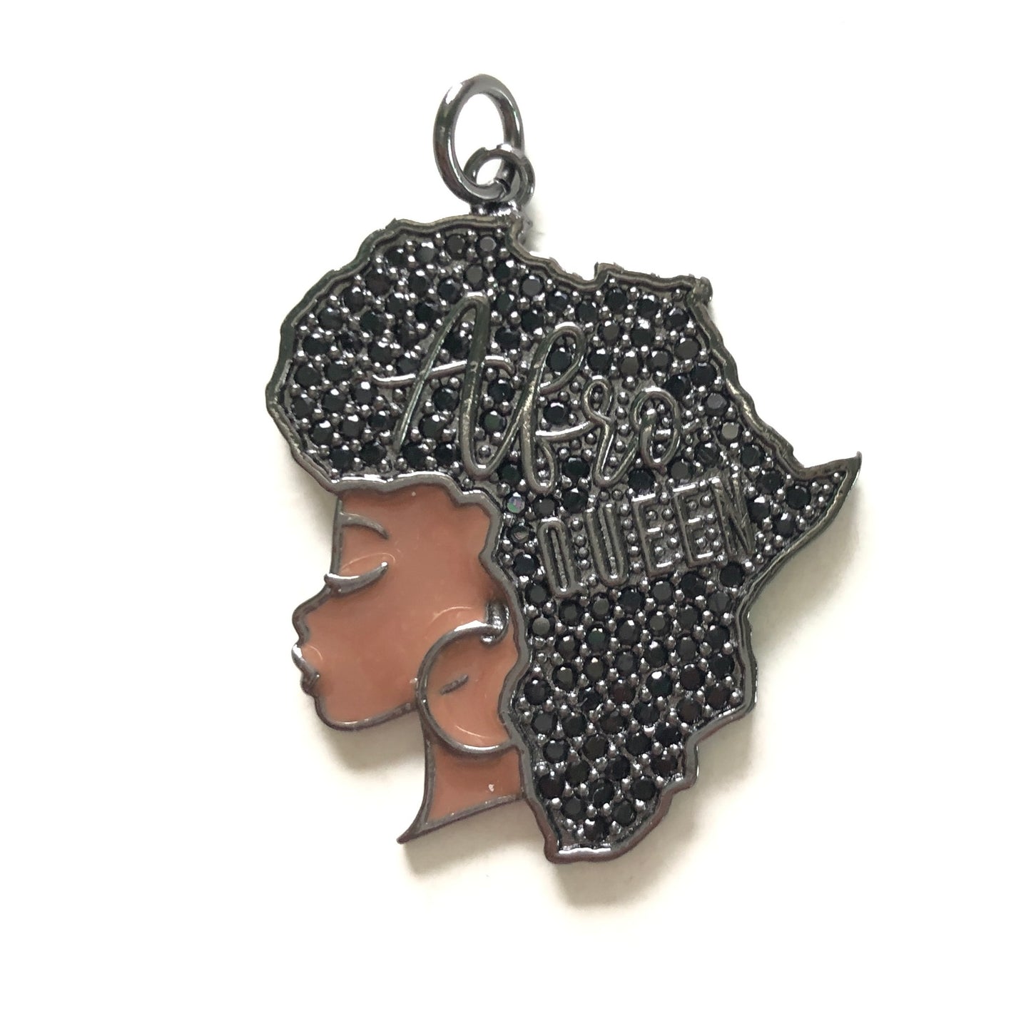 10pcs/lot 35*28mm CZ Paved Afro Queen Girl with Africa Map Hair Charms CZ Paved Charms Afro Girl/Queen Charms New Charms Arrivals Charms Beads Beyond