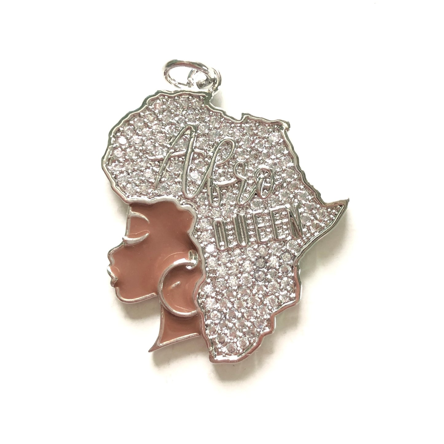 10pcs/lot 35*28mm CZ Paved Afro Queen Girl with Africa Map Hair Charms CZ Paved Charms Afro Girl/Queen Charms New Charms Arrivals Charms Beads Beyond