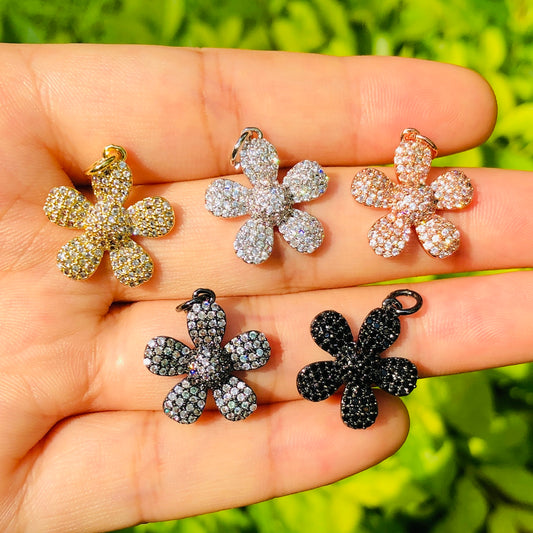 10pcs/lot 18*15.8mm CZ Paved Flower Charms Mix Color CZ Paved Charms Flowers On Sale Charms Beads Beyond