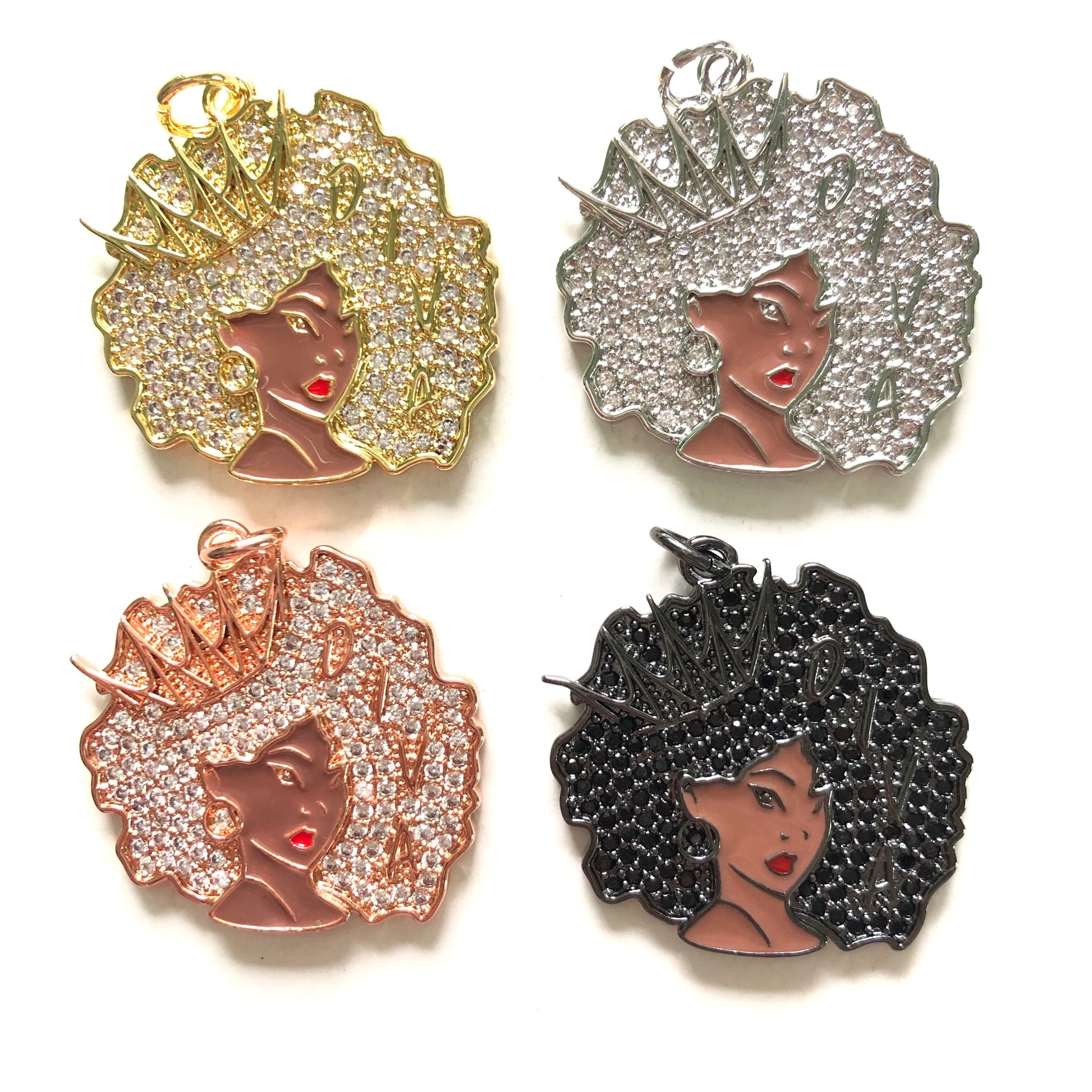 10pcs/lot 29*28mm CZ Paved Crown Diva Afro Girl Charms CZ Paved Charms Afro Girl/Queen Charms Charms Beads Beyond