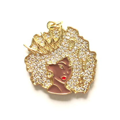 10pcs/lot 29*28mm CZ Paved Crown Diva Afro Girl Charms CZ Paved Charms Afro Girl/Queen Charms Charms Beads Beyond