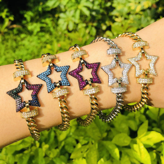 8inch Multicolor CZ Paved Star Chain Bracelets Women Bracelets Charms Beads Beyond