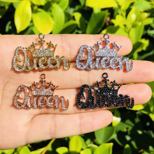 10pcs/lot 33.5*21mm CZ Paved Crown Queen Charms Mix Color CZ Paved Charms Crowns Queen Charms Words & Quotes Charms Beads Beyond