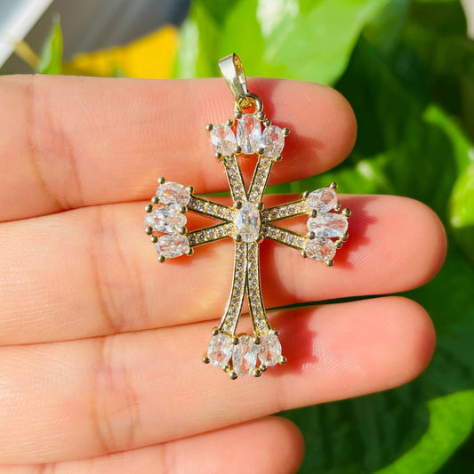 5pcs/lot 35.6*25.5mm Gold CZ Cross Charm Pendants CZ Paved Charms Crosses Charms Beads Beyond