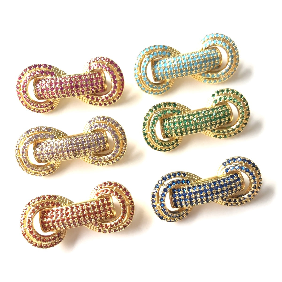 6pcs/lot 31*14.5*8mm Multicolor Purple Green Blue Fuchsia Reddish Orange Turquoise CZ Paved Tube Bar Spacers Mix Gold-6pcs CZ Paved Spacers Colorful Zirconia New Spacers Arrivals Tube Bar Centerpieces Charms Beads Beyond