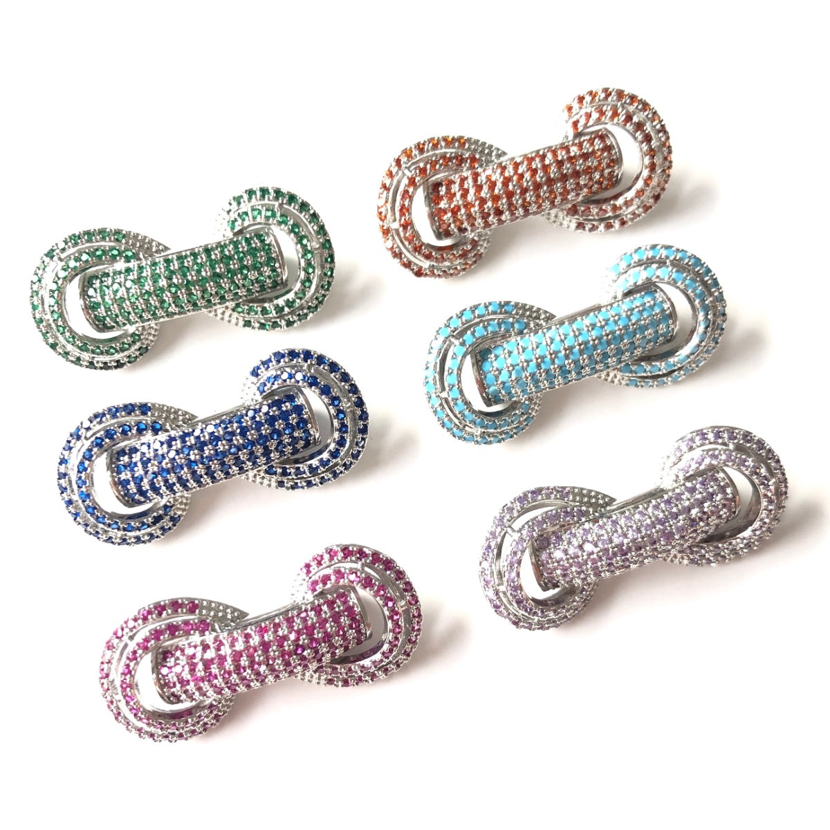 6pcs/lot 31*14.5*8mm Multicolor Purple Green Blue Fuchsia Reddish Orange Turquoise CZ Paved Tube Bar Spacers Mix Silver-6pcs CZ Paved Spacers Colorful Zirconia New Spacers Arrivals Tube Bar Centerpieces Charms Beads Beyond