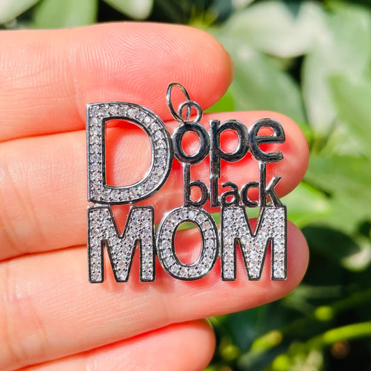 10pcs/lot CZ Pave Dope Black Mom Word Charms-Mother's Day CZ Paved Charms Mother's Day New Charms Arrivals Charms Beads Beyond