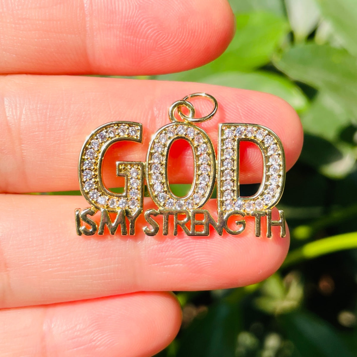 10pcs/lot CZ Paved God Is My Strength Word Charms CZ Paved Charms Christian Quotes New Charms Arrivals Charms Beads Beyond