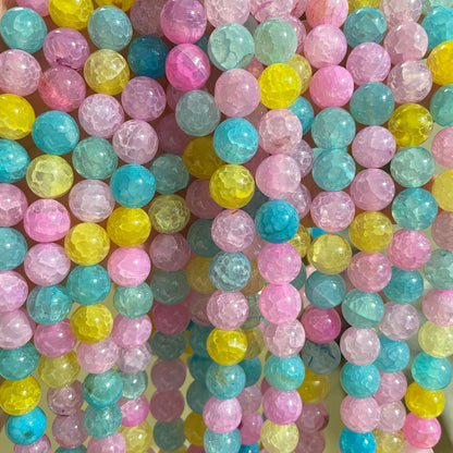2 Strands/lot 10mm Multicolor Pink Blue Yellow Dragon Agate Round Stone Beads Stone Beads Faceted Agate Beads Charms Beads Beyond