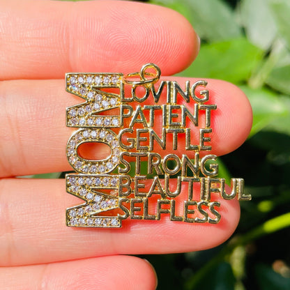 10pcs/lot CZ Pave Mom is Loving Patient Gentle Strong Beautiful Selfless Word Charms-Mother's Day CZ Paved Charms Mother's Day New Charms Arrivals Words & Quotes Charms Beads Beyond