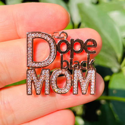 10pcs/lot CZ Pave Dope Black Mom Word Charms-Mother's Day CZ Paved Charms Mother's Day New Charms Arrivals Charms Beads Beyond