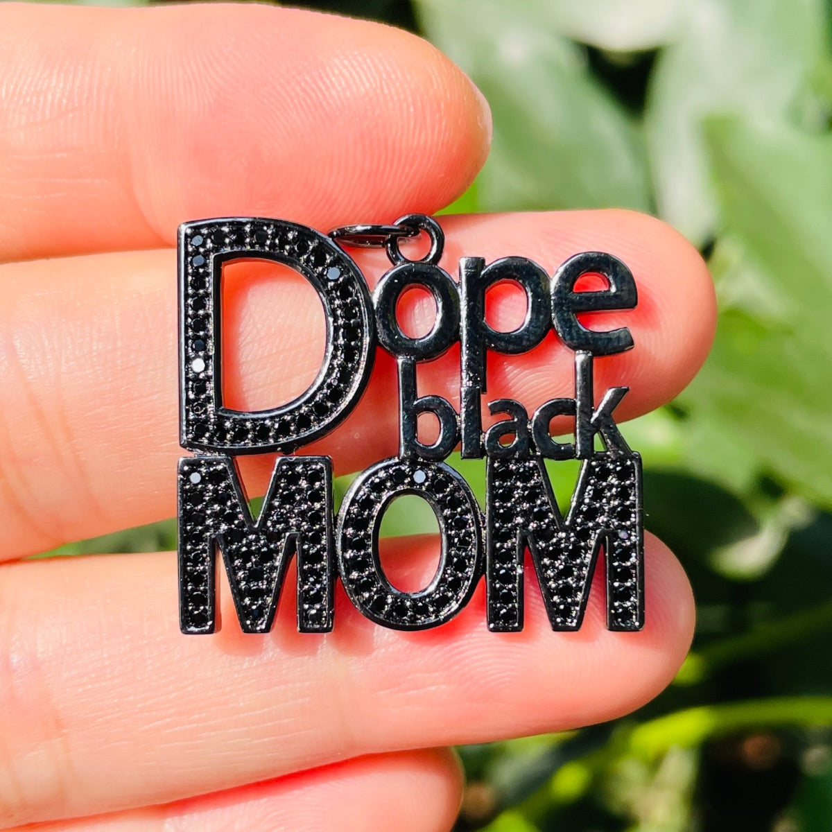 10pcs/lot CZ Pave Dope Black Mom Word Charms-Mother's Day CZ Paved Charms Mother's Day New Charms Arrivals Charms Beads Beyond