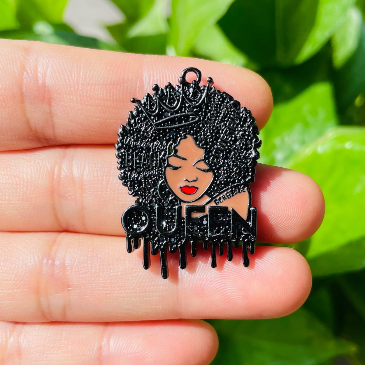 10pcs/lot 35*24.5mm CZ Pave Afro Girl Drippin' Black Queen Charms Black on Black CZ Paved Charms Afro Girl/Queen Charms Charms Beads Beyond