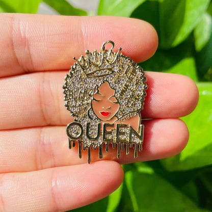 10pcs/lot 35*28mm CZ Paved Afro Queen Girl with Africa Map Hair Charms | Charms | Charms Beads Beyond Black on Black