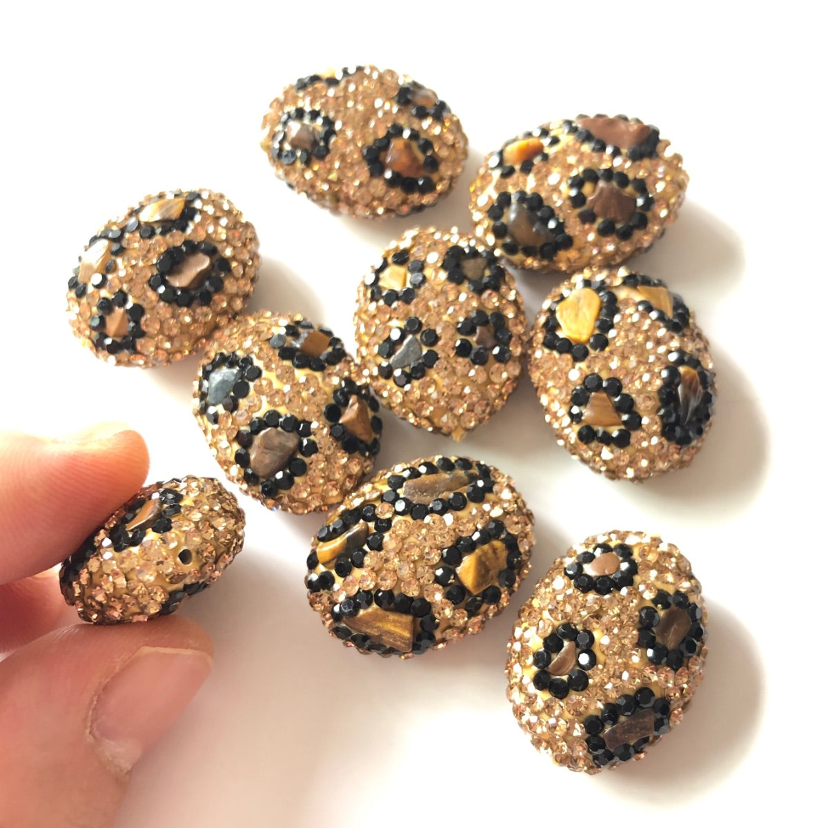 5pcs 24*19mm Leopard Print Rhinestone Pave Oval Clay Bead Spacers/ Foc –  Charms Beads Beyond