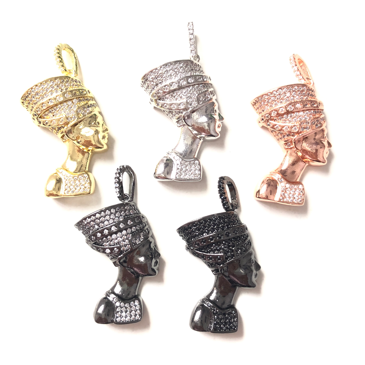 10pcs/lot 41*21mm CZ Paved Queen Nefertiti Charms Mix Colors CZ Paved Charms Large Sizes Queen Charms Charms Beads Beyond