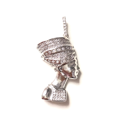 10pcs/lot 41*21mm CZ Paved Queen Nefertiti Charms Silver CZ Paved Charms Large Sizes Queen Charms Charms Beads Beyond