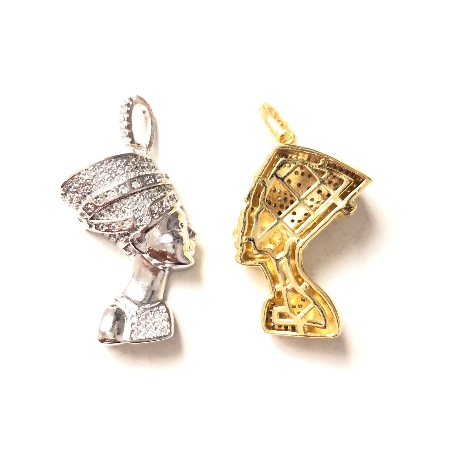 10pcs/lot 41*21mm CZ Paved Queen Nefertiti Charms CZ Paved Charms Large Sizes Queen Charms Charms Beads Beyond