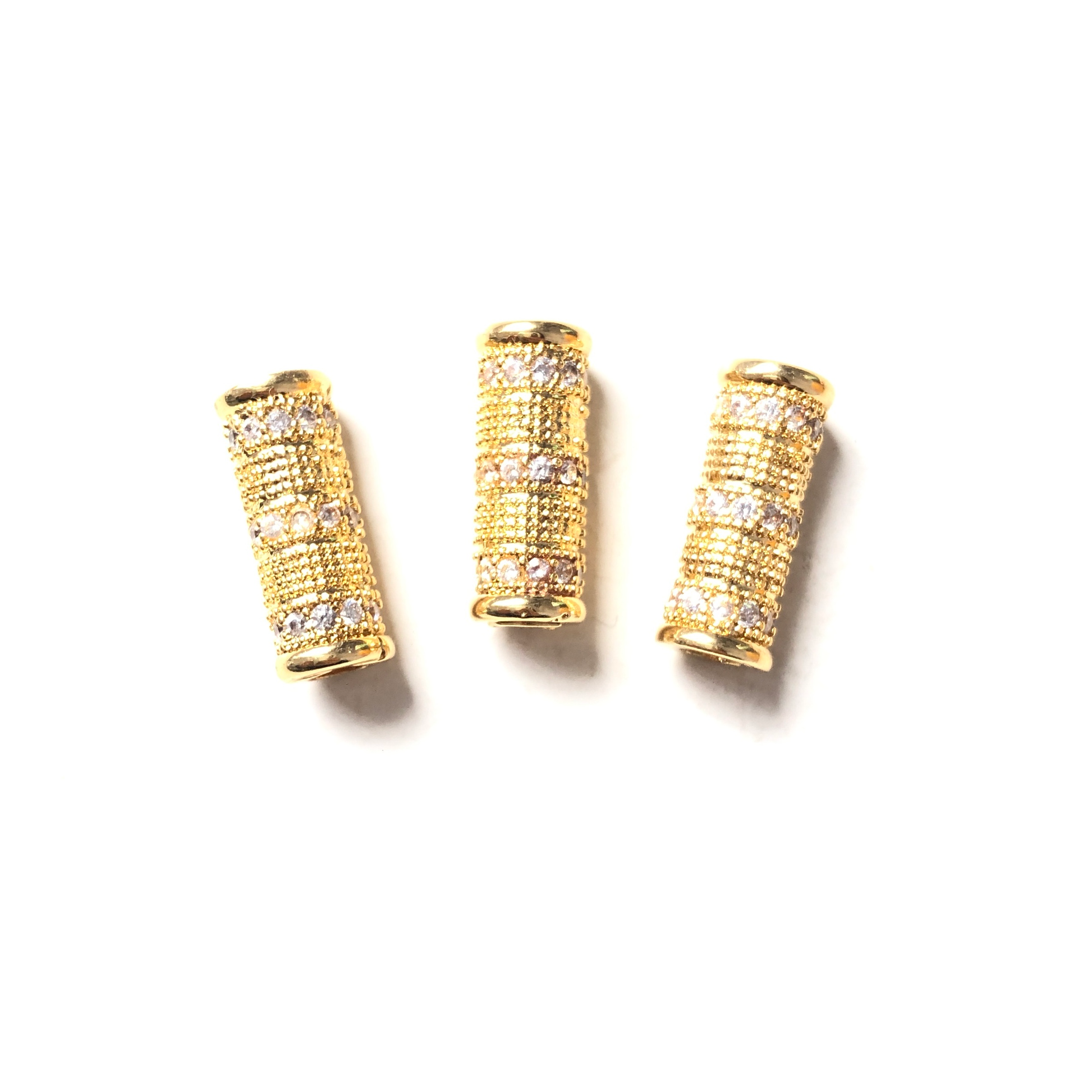 10pcs/lot 16*6mm CZ Paved Straight Tube Spacers Gold CZ Paved Spacers Tube Bar Centerpieces Charms Beads Beyond