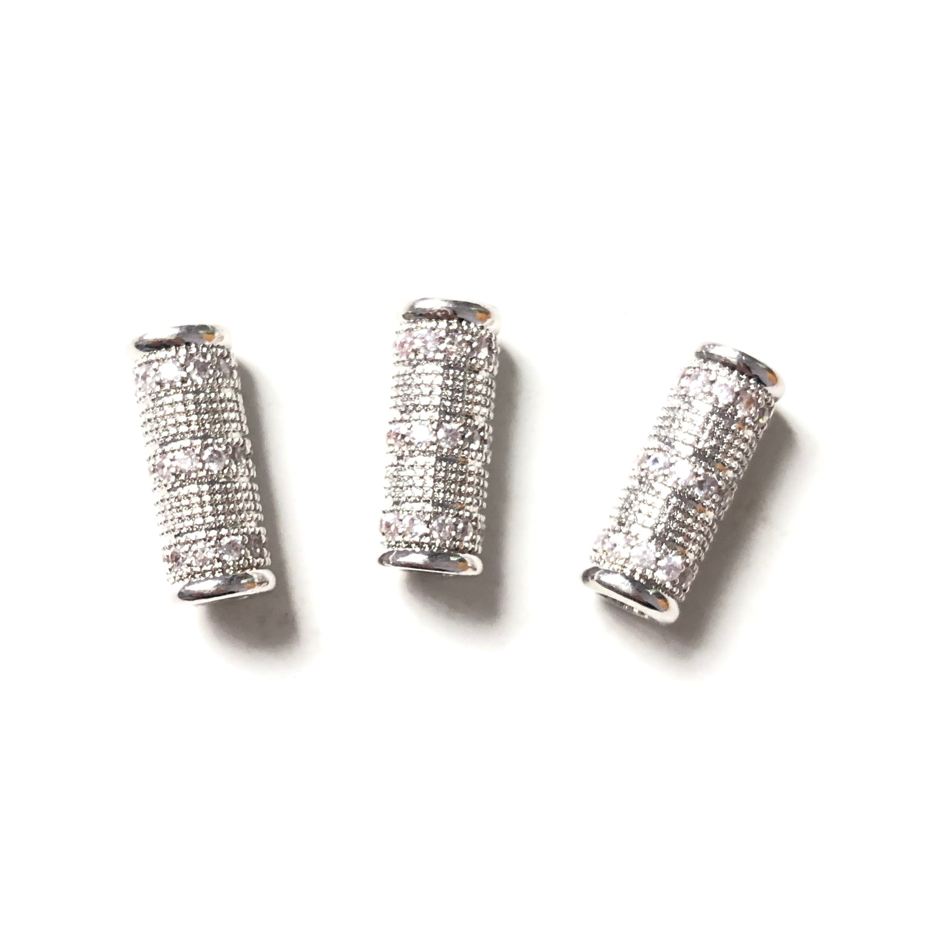 10pcs/lot 16*6mm CZ Paved Straight Tube Spacers Silver CZ Paved Spacers Tube Bar Centerpieces Charms Beads Beyond