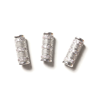 10pcs/lot 16*6mm CZ Paved Straight Tube Spacers Silver CZ Paved Spacers Tube Bar Centerpieces Charms Beads Beyond