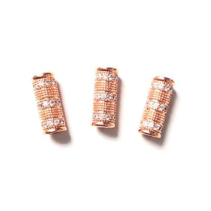10pcs/lot 16*6mm CZ Paved Straight Tube Spacers Rose Gold CZ Paved Spacers Tube Bar Centerpieces Charms Beads Beyond