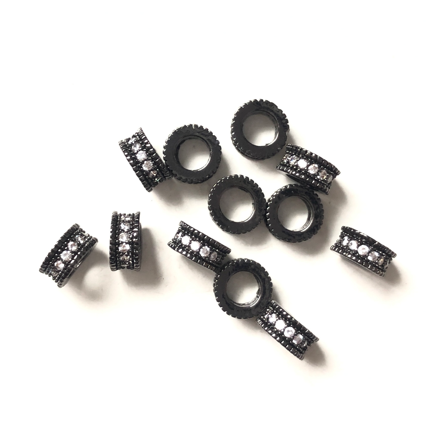 50pcs/lot 7*3mm CZ Paved Wheel Rondelle Spacers Black CZ Paved Spacers Rondelle Beads Charms Beads Beyond