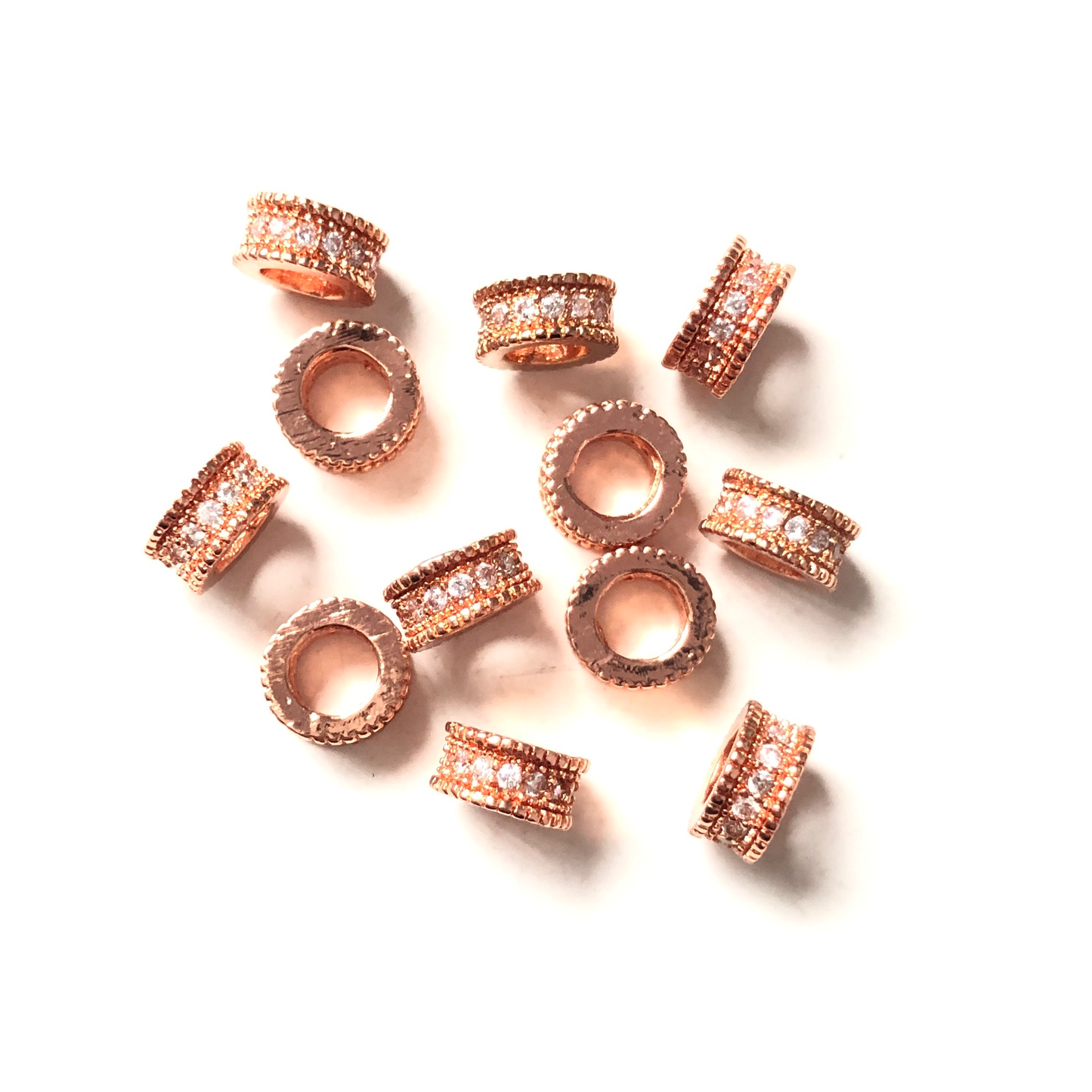 50pcs/lot 7*3mm CZ Paved Wheel Rondelle Spacers Rose Gold CZ Paved Spacers Rondelle Beads Charms Beads Beyond