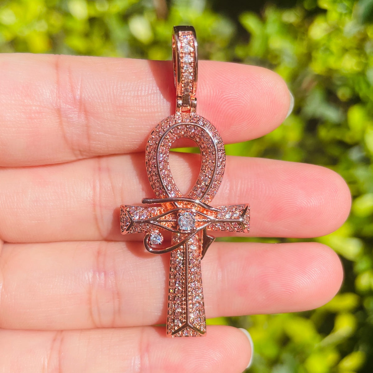 5-10pcs/lot 54*23mm Large Size CZ Paved Egypt Eyes of Horus ANKH Cross Charms for Necklace Bracelet Marking Rose Gold CZ Paved Charms ANKH New Charms Arrivals Symbols Charms Beads Beyond