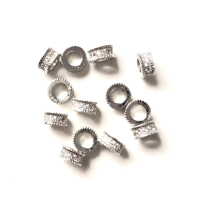 50pcs/lot 7*3mm CZ Paved Wheel Rondelle Spacers Silver CZ Paved Spacers Rondelle Beads Charms Beads Beyond