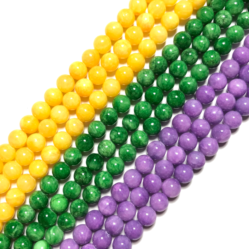 2 Strands/lot 10mm Mardi Gras Color Yellow Green Purple Jade Round Stone Beads 2 Each Color Stone Beads Mardi Gras New Beads Arrivals Round Jade Beads Charms Beads Beyond