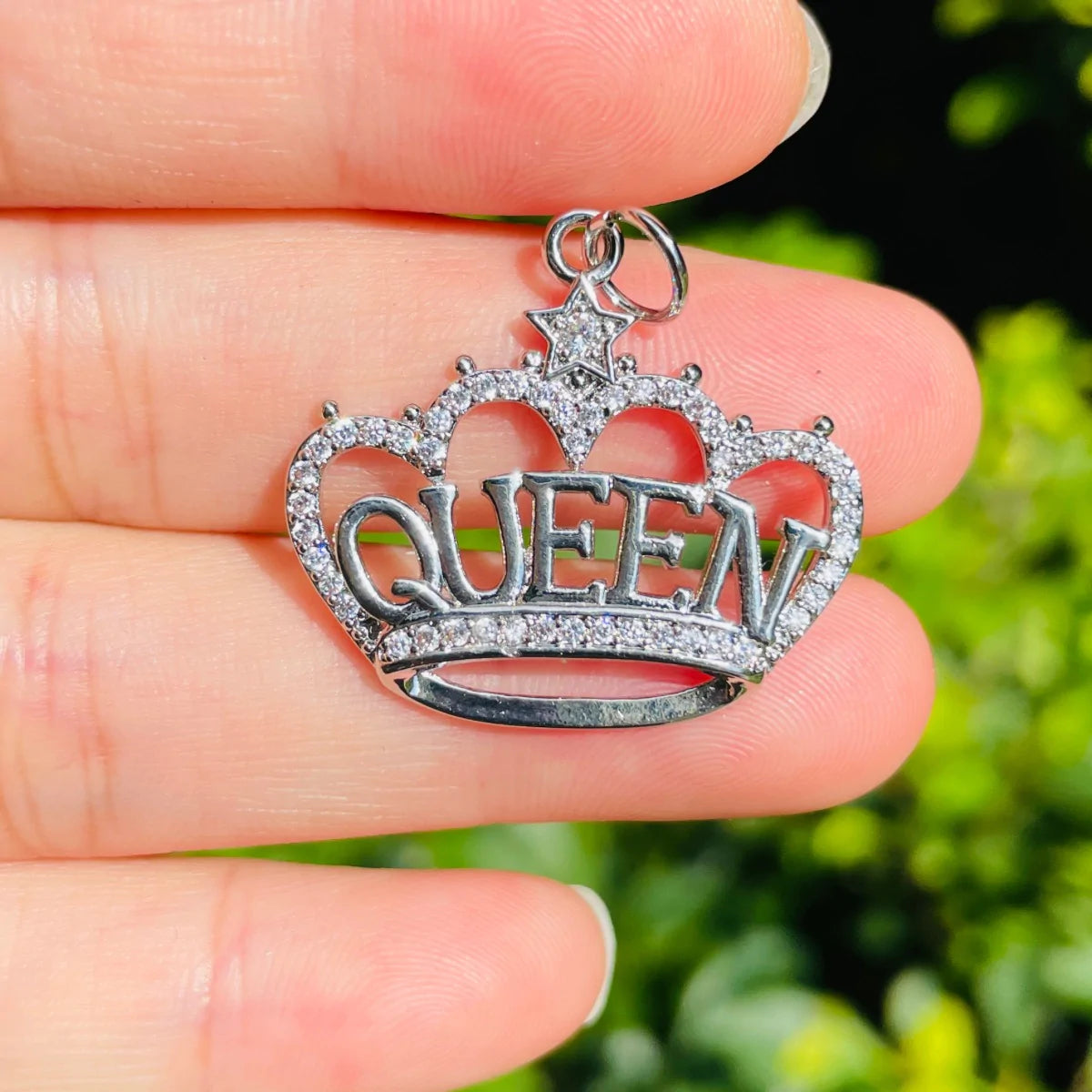 10pcs/lot 28*25mm CZ Paved Crown Queen Word Charms Silver CZ Paved Charms Crowns New Charms Arrivals Queen Charms Charms Beads Beyond