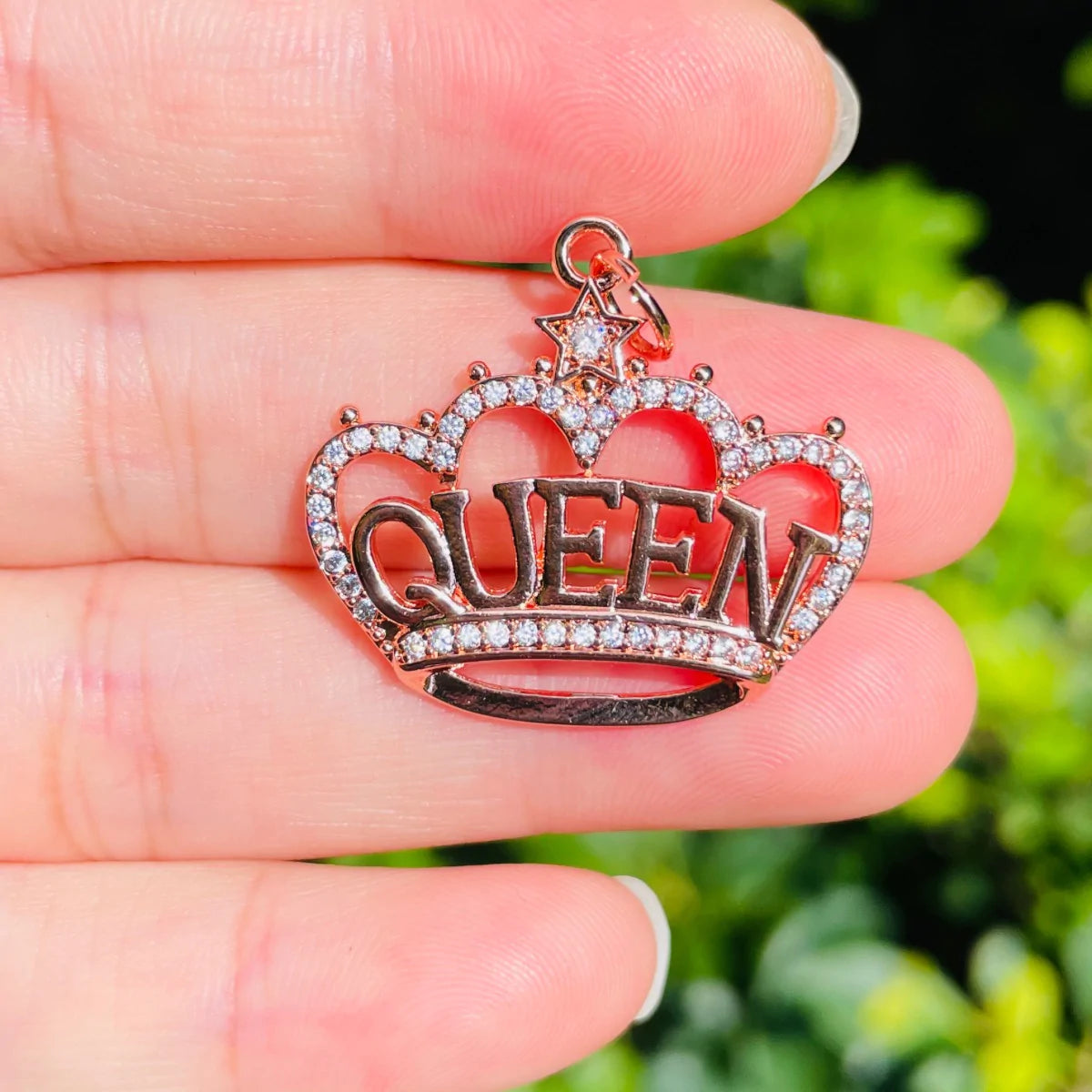 10pcs/lot 28*25mm CZ Paved Crown Queen Word Charms Rose Gold CZ Paved Charms Crowns New Charms Arrivals Queen Charms Charms Beads Beyond