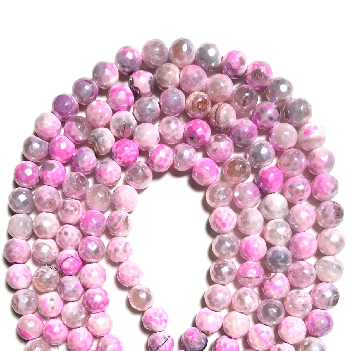 2 Strands/lot 8mm Electroplated Pink Fire Agate Faceted Stone Beads Electroplated Beads Breast Cancer Awareness Electroplated Faceted Agate Beads New Beads Arrivals Charms Beads Beyond