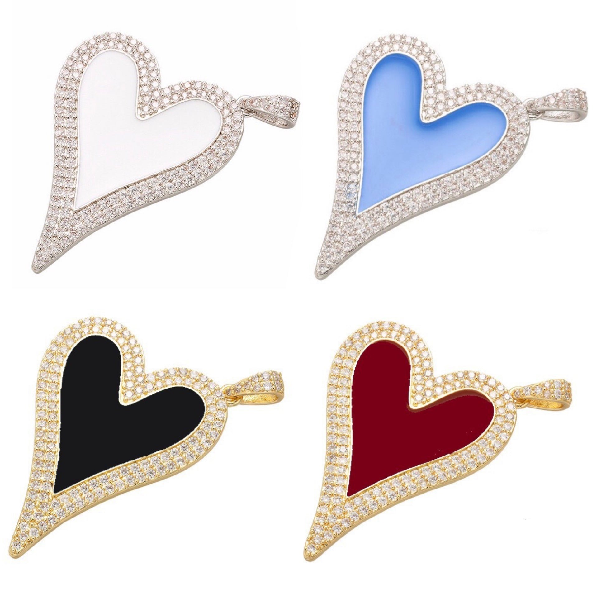 10pcs/lot 40*30mm CZ Paved Big Heart Charm Mix All Colors Enamel Charms Charms Beads Beyond