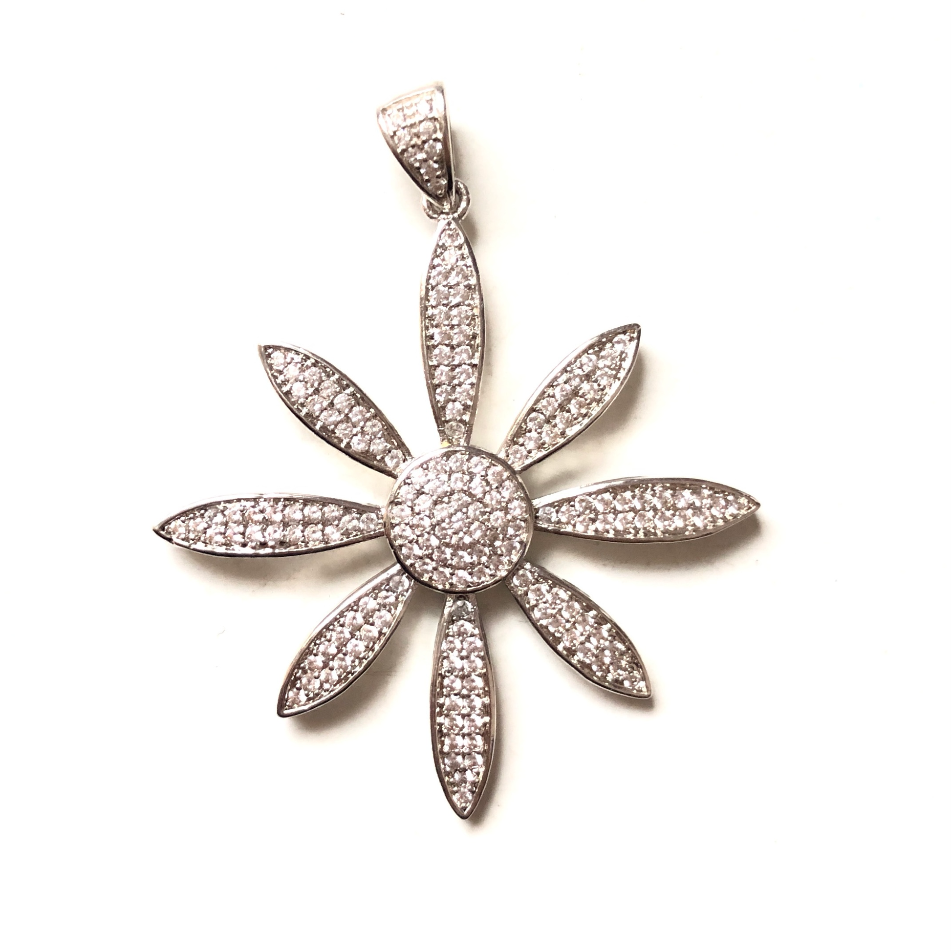 5-10pcs/lot 48*40mm CZ Paved Flower Charms Silver CZ Paved Charms Flowers Large Sizes Charms Beads Beyond