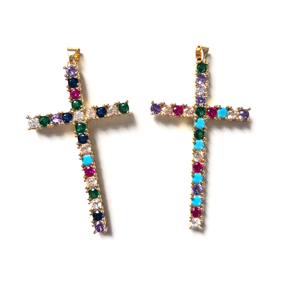 5-10pcs/lot 55*29mm Multicolor CZ Paved Cross Charms CZ Paved Charms Colorful Zirconia Crosses Charms Beads Beyond