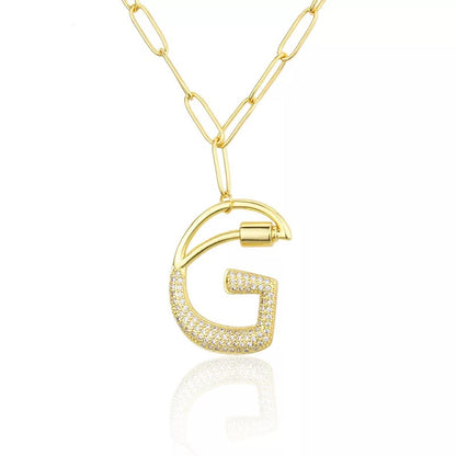 12pcs/lot CZ Paved Initial Alphabet Link Chain Necklace-Gold Necklaces Charms Beads Beyond