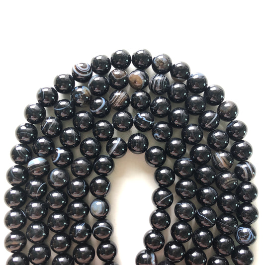 2 Strands/lot 10mm Black Banded Agate Round Stone Beads Stone Beads New Beads Arrivals Round Agate Beads Charms Beads Beyond